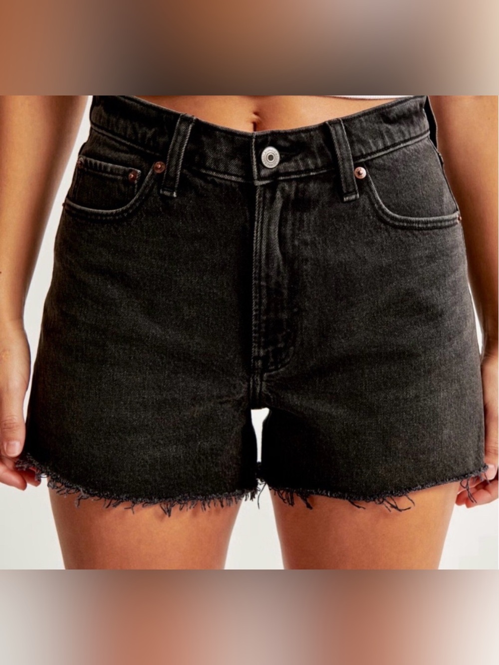 Abercrombie & Fitch High Rise Black Frayed-Hem Denim Shorts-Size 24/00 - Picture 1 of 10